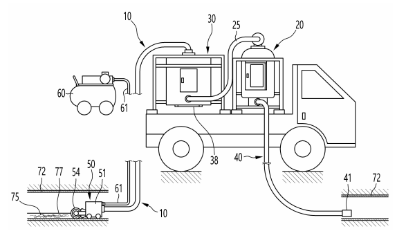 만관 상태의 간선관로에 물돌리기 없이 공기압으로 오수와 준설토를 동시 흡입하여 분리·배출하는 건식 준설 공법