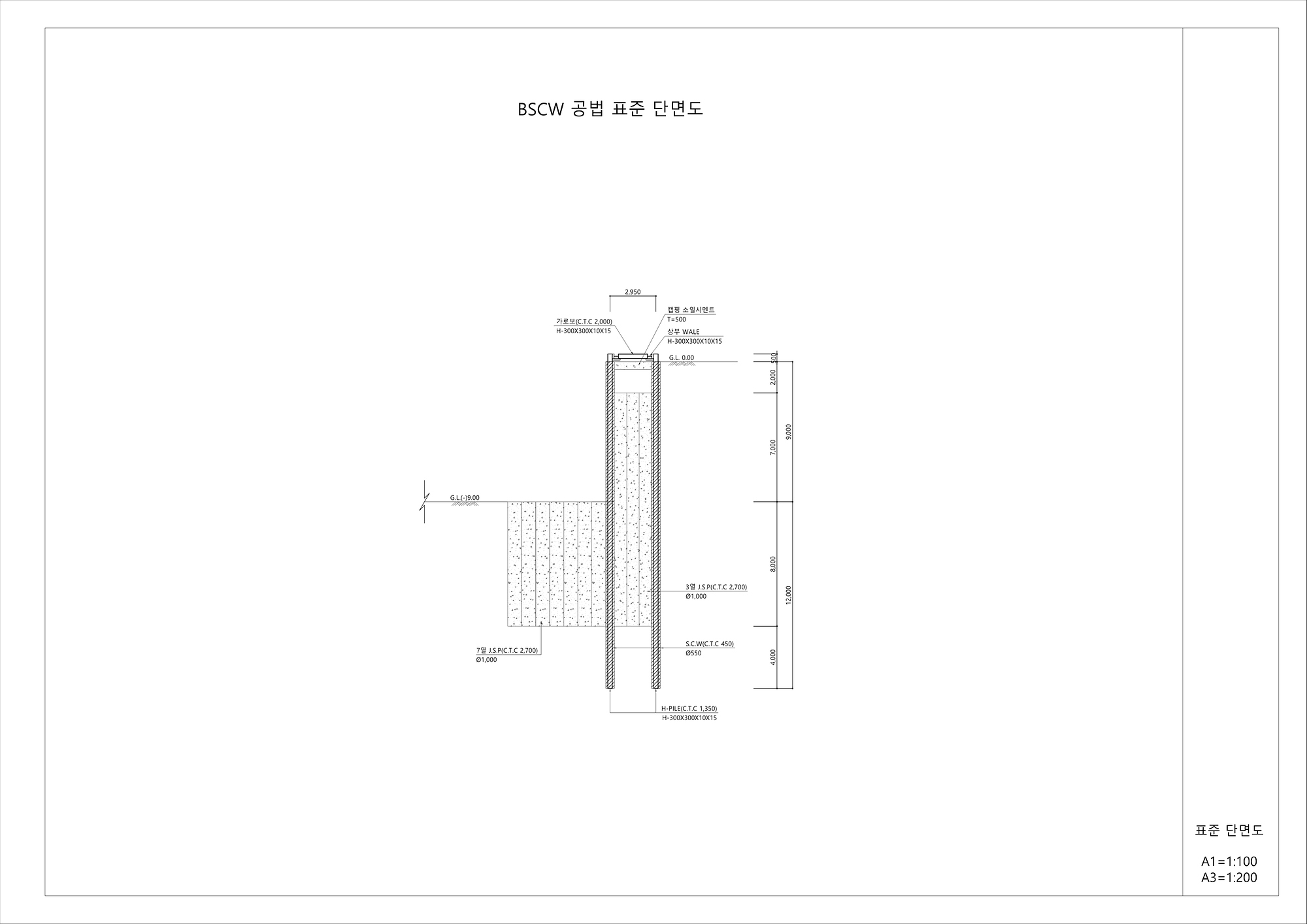 내부격벽으로 일체화된 2열 소일시멘트벽체와 수동격벽을 이용한 연약지반용 자립식 흙막이 벽체 공법(BSCW 공법)
