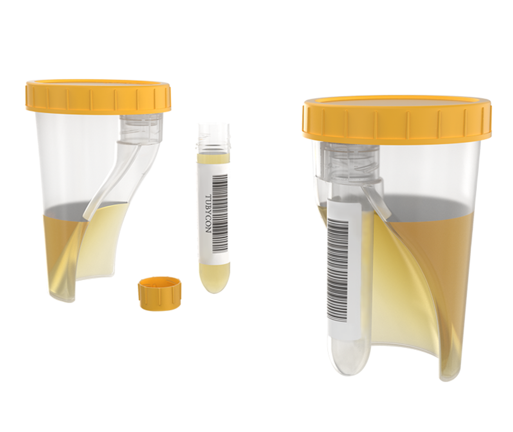 튜브 탈착 기능이 적용된 검사용 일체형 소변컵과 호환되는 검체 이송 튜브키트