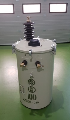 효율특성 개선 및 기계력을 강화하고 방열기를 없앤 주상변압기